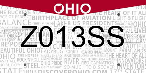 Z013SS Ohio License Plate