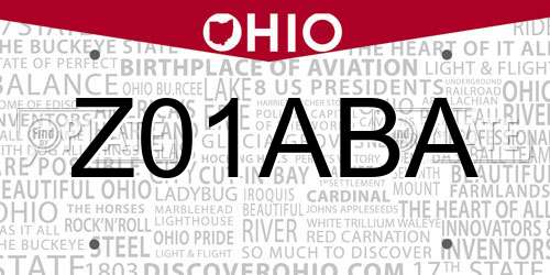 Z01ABA Ohio License Plate