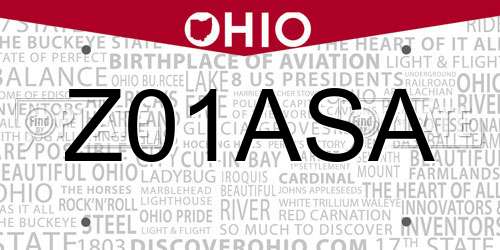 Z01ASA Ohio License Plate