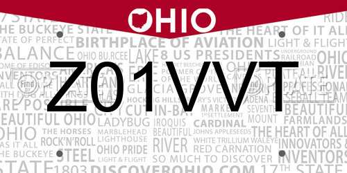 Z01VVT Ohio License Plate