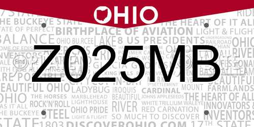 Z025MB Ohio License Plate