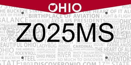 Z025MS Ohio License Plate