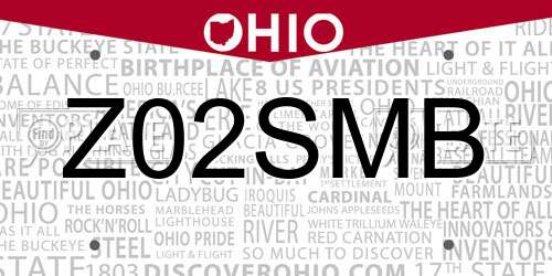 Z02SMB Ohio License Plate