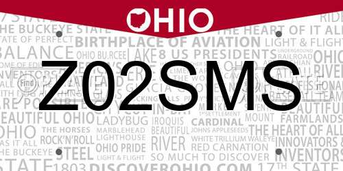 Z02SMS Ohio License Plate