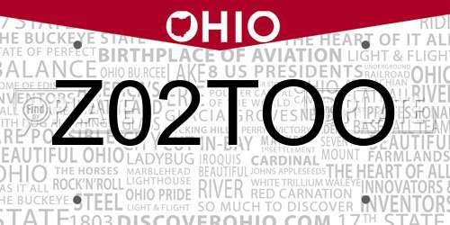 Z02TOO Ohio License Plate