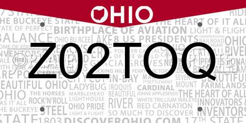 Z02TOQ Ohio License Plate