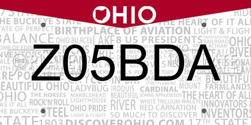 Z05BDA Ohio License Plate