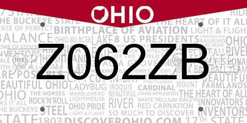 Z062ZB Ohio License Plate