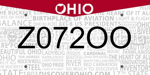 Z072OO Ohio License Plate