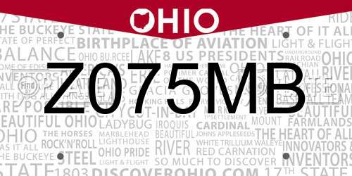 Z075MB Ohio License Plate