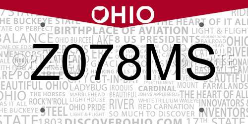 Z078MS Ohio License Plate