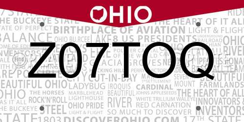 Z07TOQ Ohio License Plate