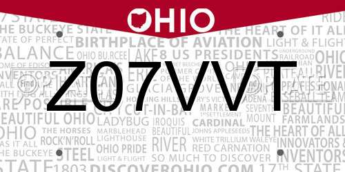 Z07VVT Ohio License Plate