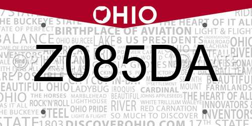 Z085DA Ohio License Plate