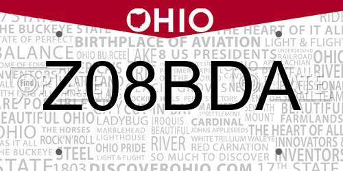 Z08BDA Ohio License Plate