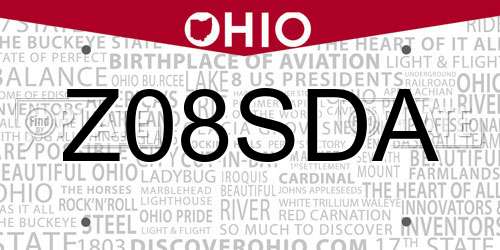 Z08SDA Ohio License Plate