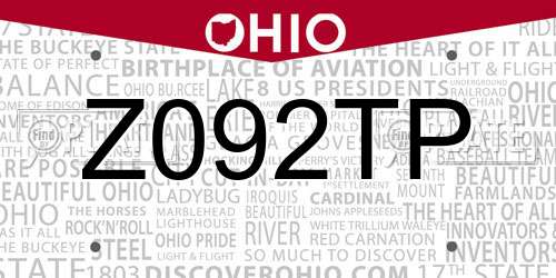 Z092TP Ohio License Plate