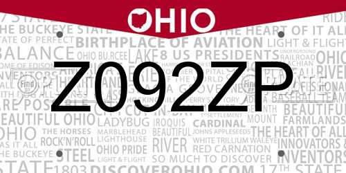 Z092ZP Ohio License Plate