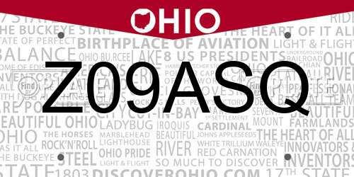 Z09ASQ Ohio License Plate