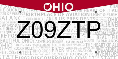 Z09ZTP Ohio License Plate