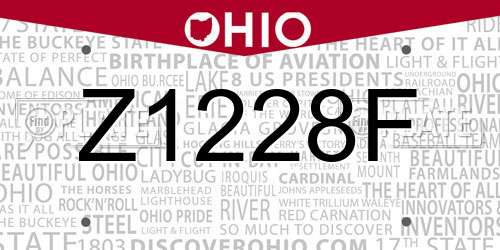 Z1228F Ohio License Plate