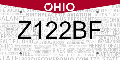 Z122BF Ohio License Plate