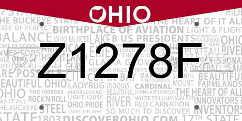Z1278F Ohio License Plate