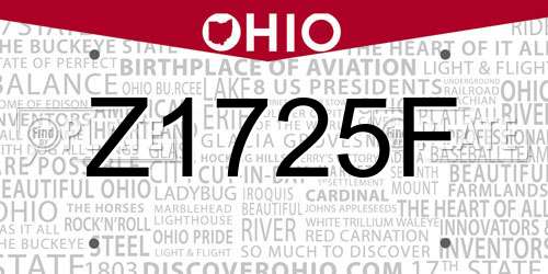 Z1725F Ohio License Plate
