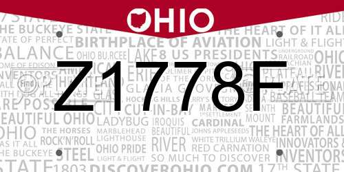 Z1778F Ohio License Plate