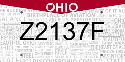 Z2137F Ohio License Plate
