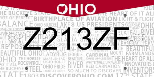 Z213ZF Ohio License Plate