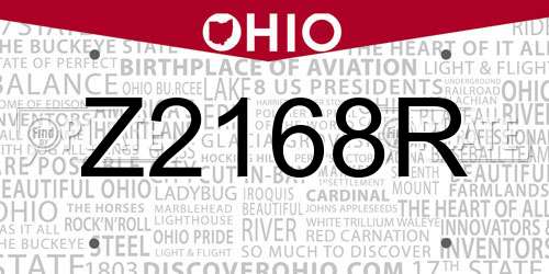Z2168R Ohio License Plate