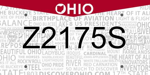 Z2175S Ohio License Plate
