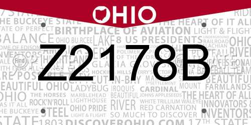 Z2178B Ohio License Plate