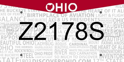 Z2178S Ohio License Plate
