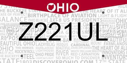 Z221UL Ohio License Plate