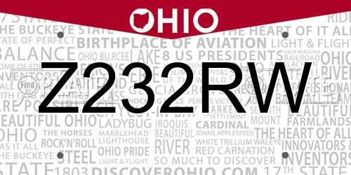 Z232RW Ohio License Plate