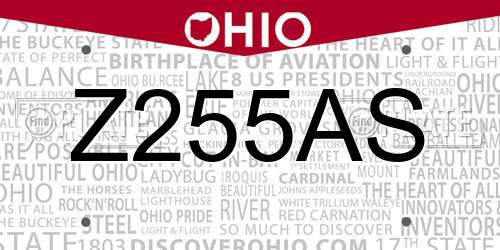 Z255AS Ohio License Plate