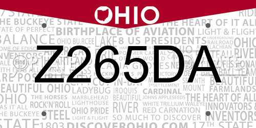 Z265DA Ohio License Plate
