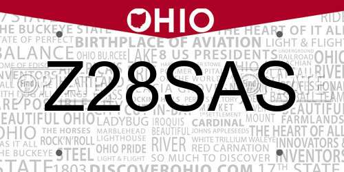 Z28SAS Ohio License Plate