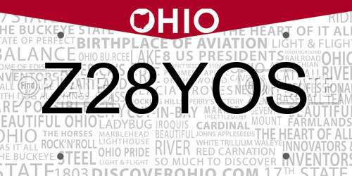 Z28YOS Ohio License Plate