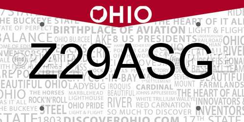 Z29ASG Ohio License Plate