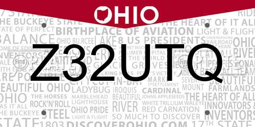 Z32UTQ Ohio License Plate