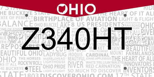 Z340HT Ohio License Plate