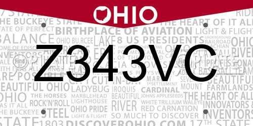 Z343VC Ohio License Plate