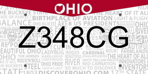 Z348CG Ohio License Plate