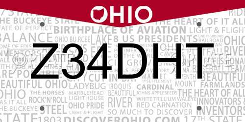 Z34DHT Ohio License Plate