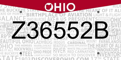 Z36552B Ohio License Plate
