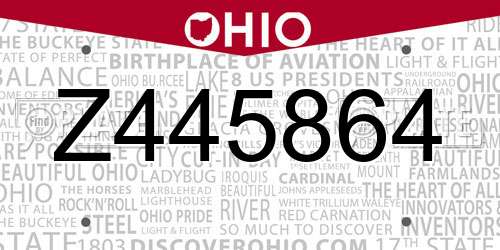 Z445864 Ohio License Plate