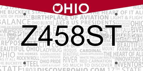 Z458ST Ohio License Plate